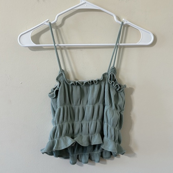 Reformation Irene Celadon Ruched Cropped Tank Top Size Medium - Picture 7 of 7